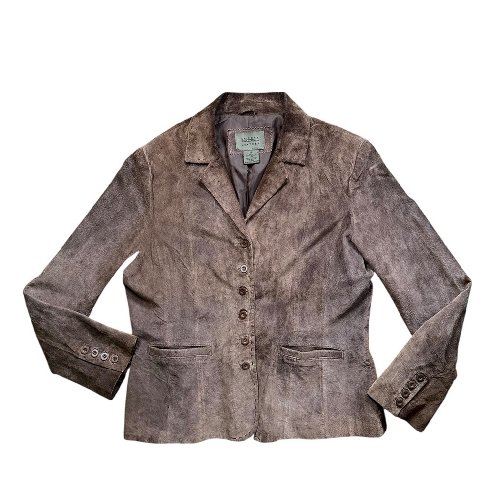 John Paul Richard Uniform 100% Leather Blazer Jacket Brown Size 14